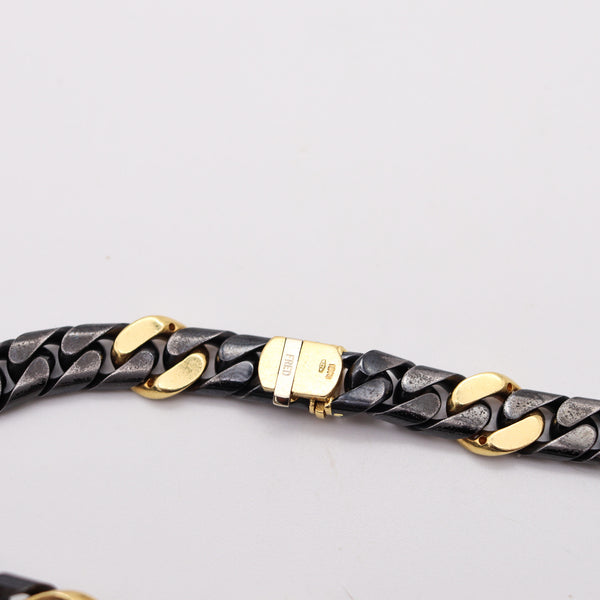 FRED Paris 1970 Two Tones Necklace Chain In 18Kt Yellow Gold & 1.98 Ctw Diamonds