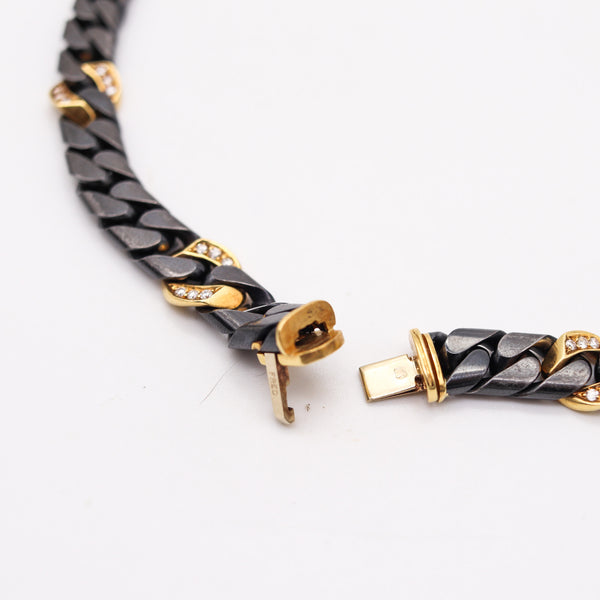 FRED Paris 1970 Two Tones Necklace Chain In 18Kt Yellow Gold & 1.98 Ctw Diamonds