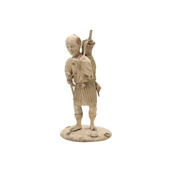 JAPAN 1890 Meiji Okimono Sculpture of a Fisherman Carved In Ivory