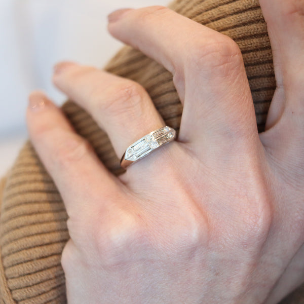 ART-DECO 1935 Antique Band Ring In 14Kt White Gold With VS Diamonds