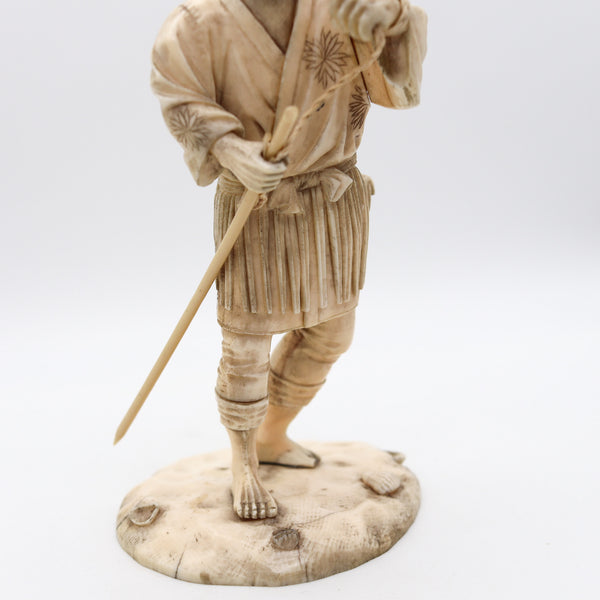 JAPAN 1890 Meiji Okimono Sculpture of a Fisherman Carved In Ivory