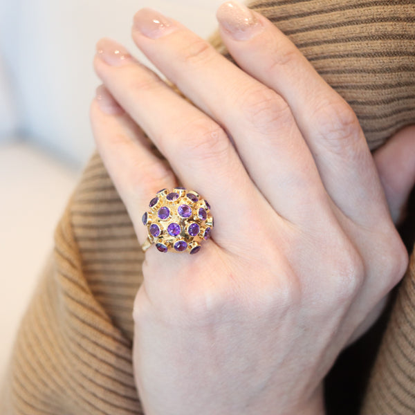 SPUTNIK 1950 Netherlands Cocktail Ring In 18Kt Yellow Gold With Purple Amethysts