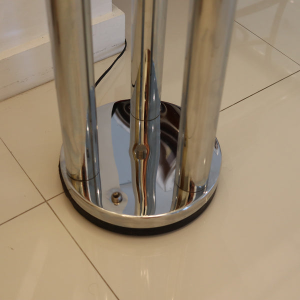 MAZZEGA 1960 Modernist Tall Floor Lamp In Polished Chrome & Milk Glass Globes