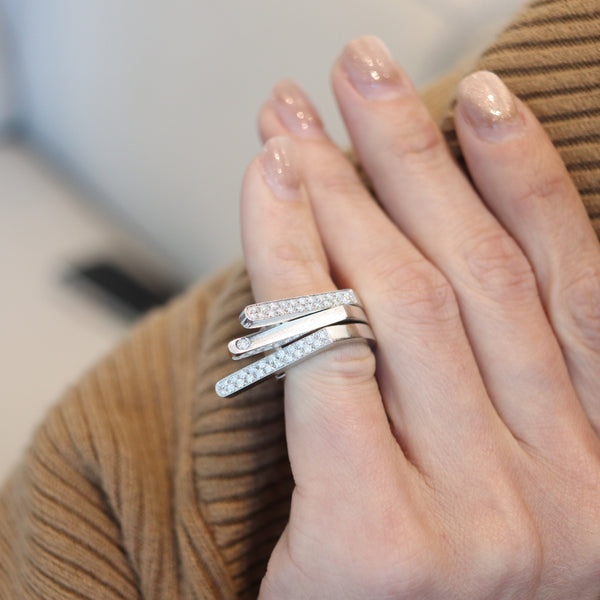 GARRARD & CO. London 2003 Sculptural Trio Ring 18Kt White Gold And VS Diamonds