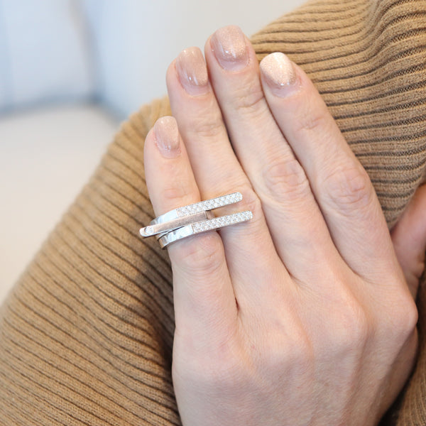 GARRARD & CO. London 2003 Sculptural Trio Ring 18Kt White Gold And VS Diamonds