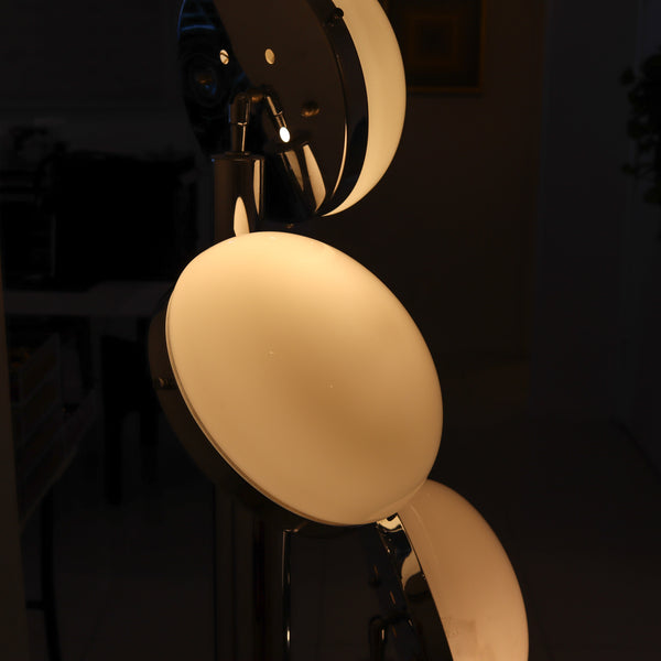 MAZZEGA 1960 Modernist Tall Floor Lamp In Polished Chrome & Milk Glass Globes