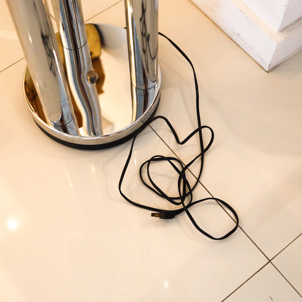 MAZZEGA 1960 Modernist Tall Floor Lamp In Polished Chrome & Milk Glass Globes