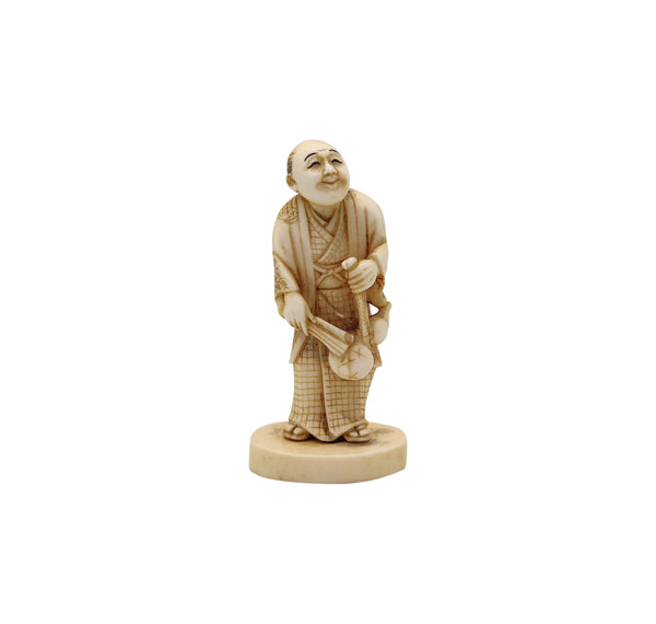 JAPAN 1900 Meiji Okimono Sculpture of a Standing Monk Carved In Ivory