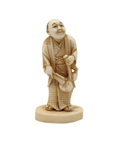 JAPAN 1900 Meiji Okimono Sculpture of a Standing Monk Carved In Ivory