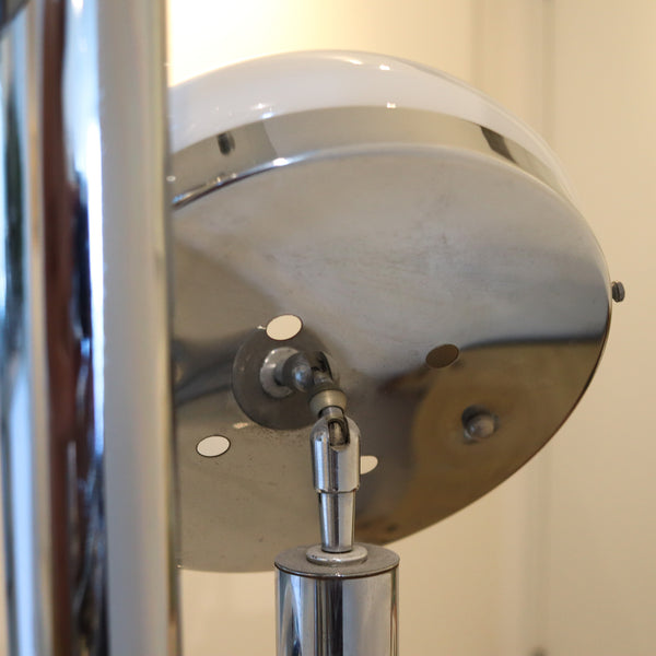 MAZZEGA 1960 Modernist Tall Floor Lamp In Polished Chrome & Milk Glass Globes