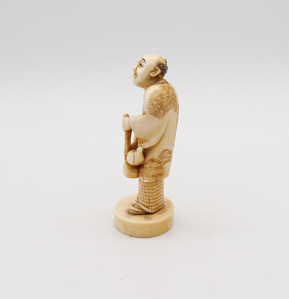 JAPAN 1900 Meiji Okimono Sculpture of a Standing Monk Carved In Ivory