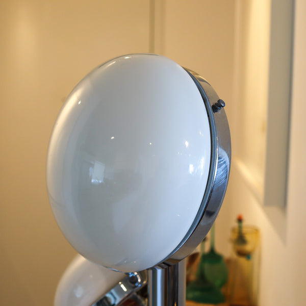 MAZZEGA 1960 Modernist Tall Floor Lamp In Polished Chrome & Milk Glass Globes