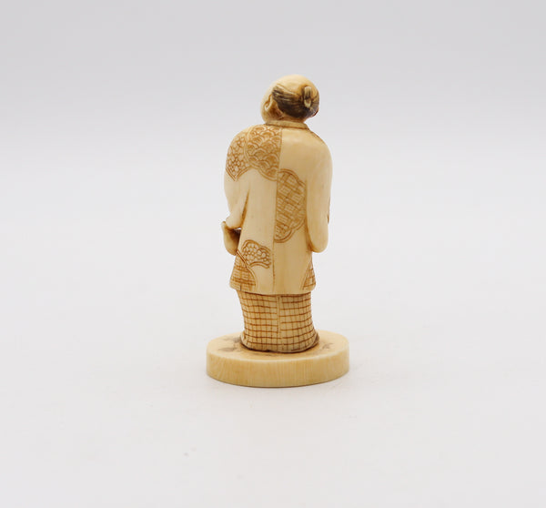 JAPAN 1900 Meiji Okimono Sculpture of a Standing Monk Carved In Ivory