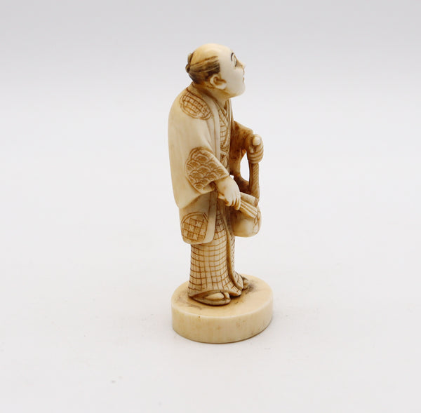 JAPAN 1900 Meiji Okimono Sculpture of a Standing Monk Carved In Ivory