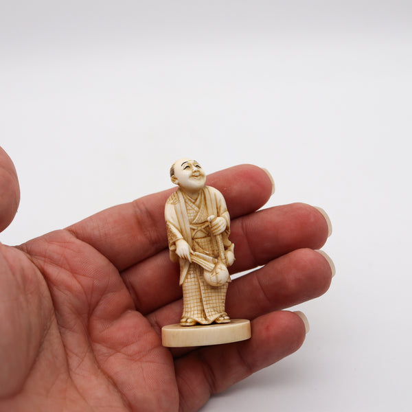JAPAN 1900 Meiji Okimono Sculpture of a Standing Monk Carved In Ivory
