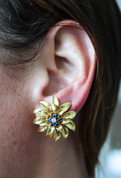 TIFFANY & CO. 1960 Leaves Earrings In 18Kt Yellow Gold With Sapphires & Diamonds