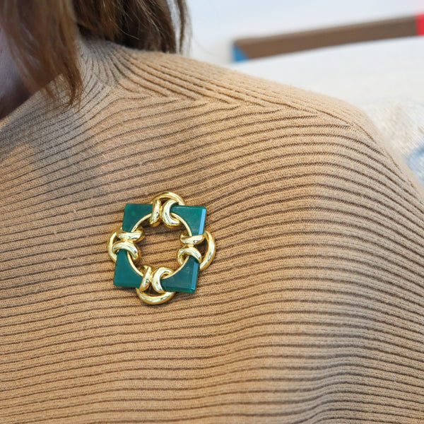 TIFFANY & CO. 1965 Aldo Cipullo Geometric Pendant Brooch In 18Kt Gold Chrysoprase