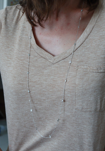 ART-DECO 1930 Diamonds Station Long Necklace In Platinum With 8.40 Ctw Diamonds