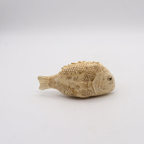 JAPAN 1910 Meiji Okimono Sculpture of Kinko Sennin On a Carp Carved In Ivory