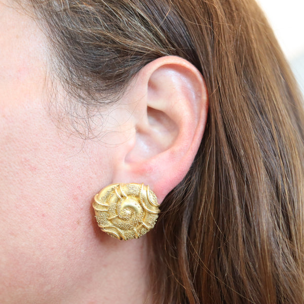 ELIZABETH GAGE Spirals Sculptural Naive Clips-On Earrings In Solid 18Kt Yellow Gold