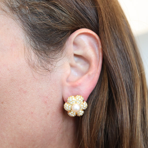 BLACK STARR & FROST Clips Earrings In 18Kt Gold With 3.26 Ctw In Diamonds & Pearls