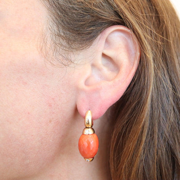 ANGELETTI ROMA Dangle Hoops Earrings In 18Kt Gold With Diamonds & Corals