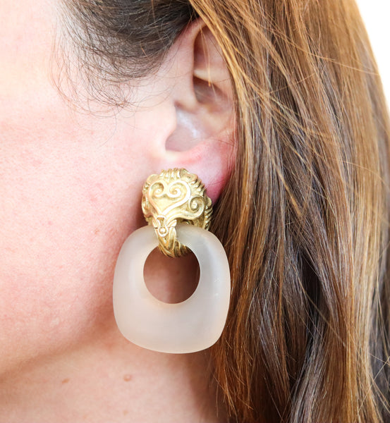 WANDER-FRANCE 1960 Doorknockers Dangle Earrings In 18Kt Gold & Rock Quartzes