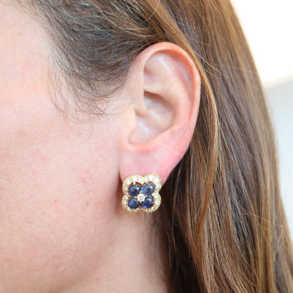 CARTIER Paris 1970 Clips-On Earrings In 18Kt Gold With 9.85 Ctw Sapphires & Diamonds