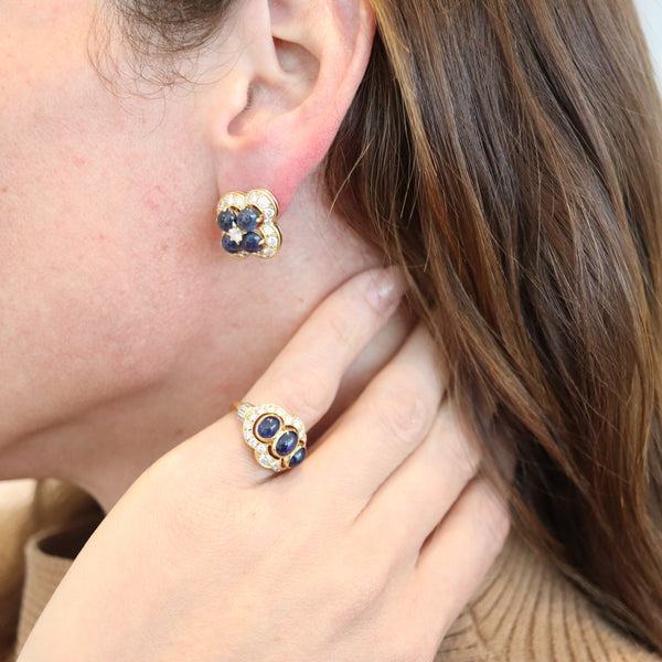 CARTIER Paris 1970 Clips-On Earrings In 18Kt Gold With 9.85 Ctw Sapphires & Diamonds