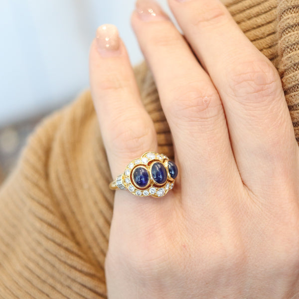CARTIER Paris Cocktail Ring In 18Kt Yellow Gold With 3.73 Ctw Sapphires & Diamonds