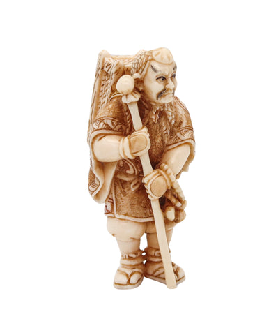 JAPAN 1890 Meiji Polychromate Netsuke Of a Yamabushi Carved In Ivory