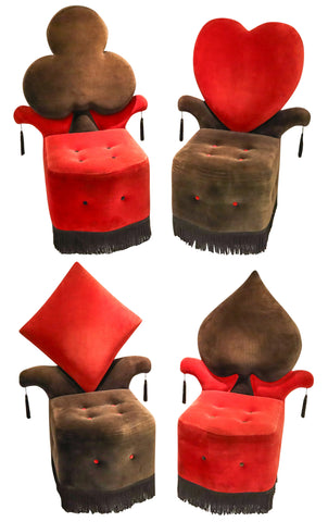 BLACK JACK 1970 Set of Four Large Vintage Playing Card Suit Red & Black Chairs