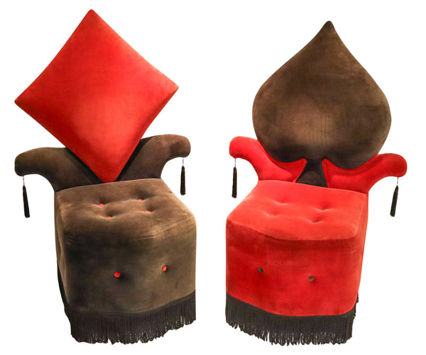 BLACK JACK 1970 Set of Four Large Vintage Playing Card Suit Red & Black Chairs