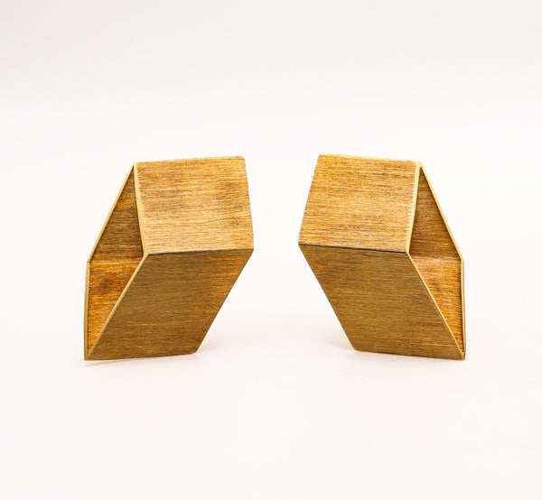 -Giampaolo Babetto 1984 Artistic Geometric Earrings In Brushed 18Kt Yellow Gold