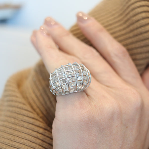 VERDURA Milano Caged Cocktail Ring In 18Kt White Gold With 25 Rock Quartzes