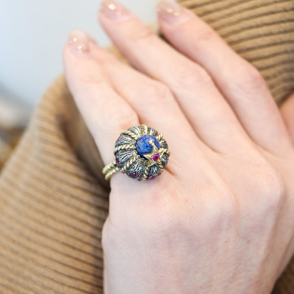NARDI Venice Unusual Turban Cocktail Ring In 18Kt Gold With Color Gemstones