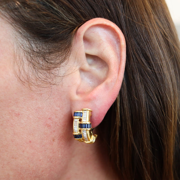 CHARLES KRYPELL Hoops Earrings In 18Kt Gold 3.94 Ctw In Diamonds & Sapphires