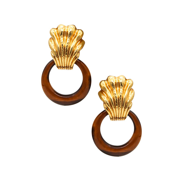 ANDREW CLUNN Convertible Doorknockers Earrings In 18Kt Gold With Tiger Eye