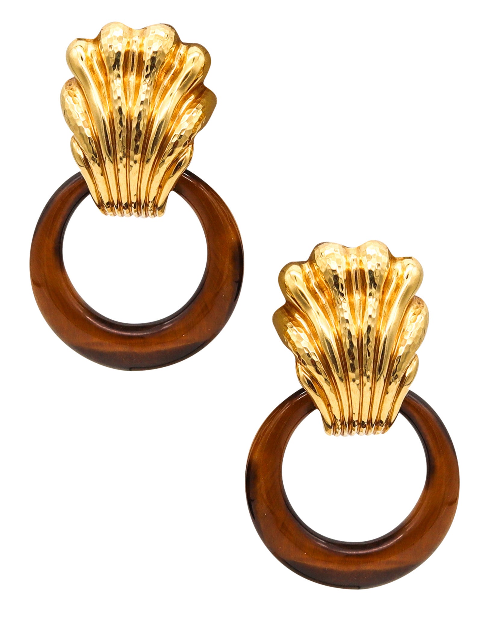 ANDREW CLUNN Convertible Doorknockers Earrings In 18Kt Gold With Tiger Eye