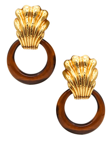 ANDREW CLUNN Convertible Doorknockers Earrings In 18Kt Gold With Tiger Eye