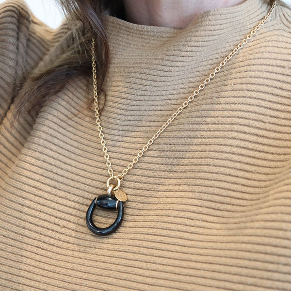 GUCCI Milano Enameled Horsebit Dangle Drop Necklace-Pendant In 18Kt Yellow Gold