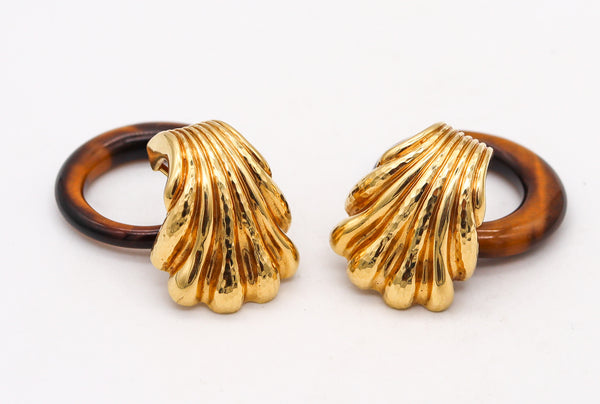 ANDREW CLUNN Convertible Doorknockers Earrings In 18Kt Gold With Tiger Eye