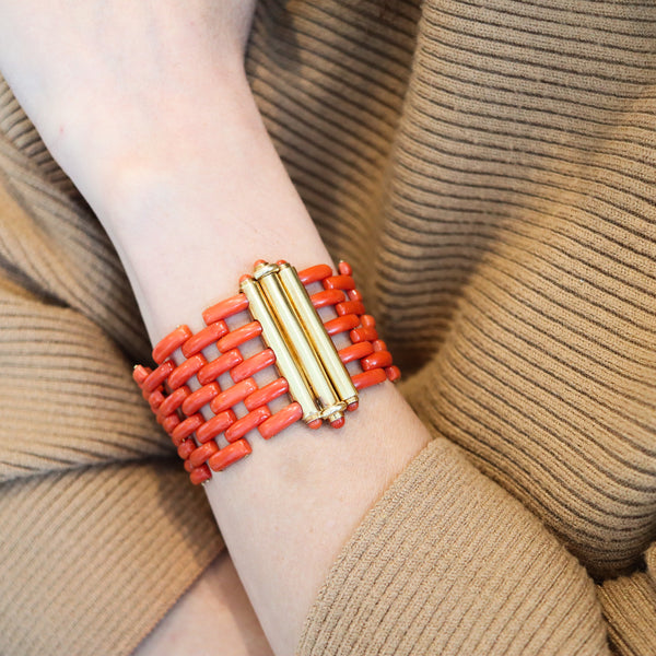 FRANCESCO LOFFREDO Flexible Bracelet In 18Kt Yellow Gold With Red Corals