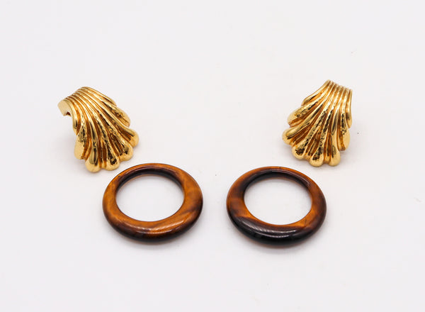 ANDREW CLUNN Convertible Doorknockers Earrings In 18Kt Gold With Tiger Eye
