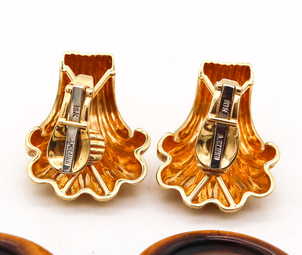 ANDREW CLUNN Convertible Doorknockers Earrings In 18Kt Gold With Tiger Eye