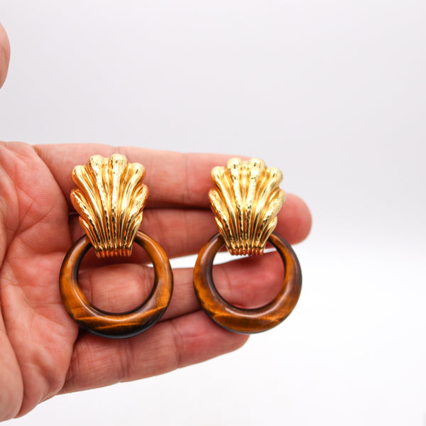 ANDREW CLUNN Convertible Doorknockers Earrings In 18Kt Gold With Tiger Eye