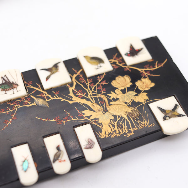 JAPAN 1900 Meiji Pair of Shibayama Bezique Whist Game Counters With Birds