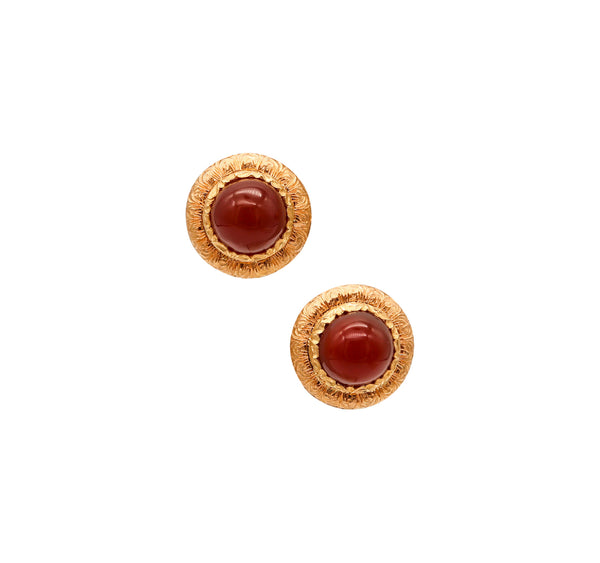 -Cazzaniga Roma 1970 Studs Earrings In 18Kt Yellow Gold With 13.5 Ctw In Carnelian