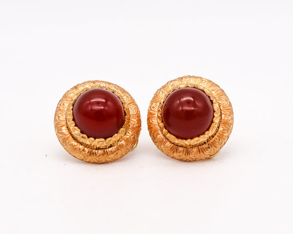 -Cazzaniga Roma 1970 Studs Earrings In 18Kt Yellow Gold With 13.5 Ctw In Carnelian