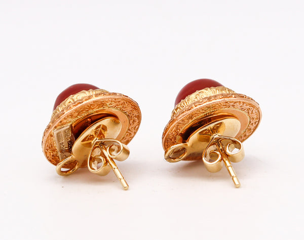 -Cazzaniga Roma 1970 Studs Earrings In 18Kt Yellow Gold With 13.5 Ctw In Carnelian